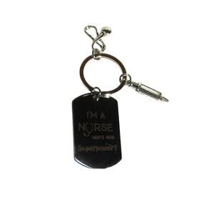 Nurse Keychain Stainless Steel Superpower Quote + Stethoscope & Syringe Charms